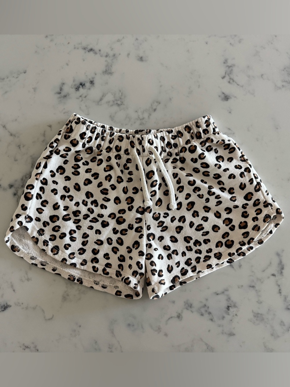 Zara Leopard-Print Drawstring Athletic Shorts - White, Tan, Black